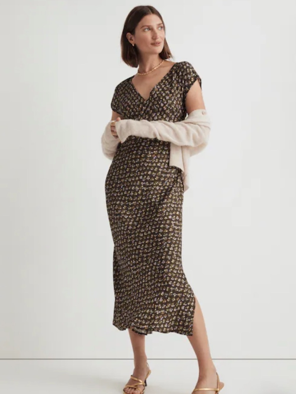 NWT Madewell Wide V-Neck Midi Dress expedition green size 14